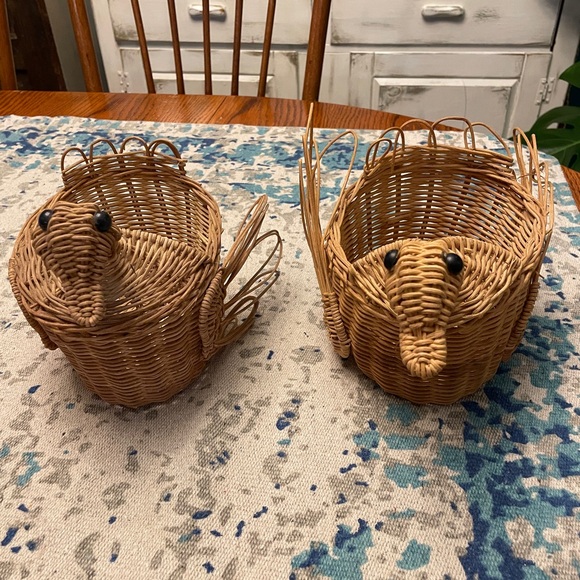 2 Vintage Wicker Duck Bird Shaped Basket Planters Beak Boho Rattan - Picture 11 of 12